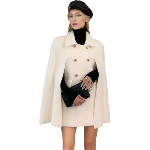 imageCHARTOU Womens Elegant Poncho DoubleBreast Slit Sleeve Flowy Wool Blend Cape Cloak CoatWhite