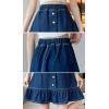 imageCHARTOU Women Denim Jean A Line Skirt Above Knee Flared Ruffle Skirt Button Elastic Waist Pleated Jean SkirtBlue