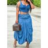 imageCHARTOU Women Long Cargo Skirt Baggy Parachute Skirt Asymmetrical Draped Maxi Skirt Ruched Utility Skirt PocketBlue