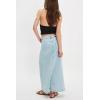 imageCHARTOU Women Retro Denim Maxi Skirt Mid Waist Side Wavy Slit A Line Long Jean Skirt with PocketsBlue