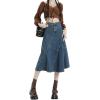 imageCHARTOU Women Summer Patchwork Denim Maxi Skirt Vintage High Waist A Line Long SkirtBlue