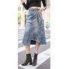 imageCHARTOU Womens Chic High Waist Frayed Irregular ALine Midi Long Denim Skirt with BeltBlue