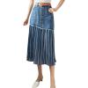 imageCHARTOU Womens Dressy High Waist Button Up Pleated Denim Midi Skirt Irregular Flowy SkirtBlue