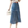 imageCHARTOU Womens Dressy High Waist Button Up Pleated Denim Midi Skirt Irregular Flowy SkirtBlue