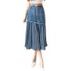 imageCHARTOU Womens Dressy High Waist Button Up Pleated Denim Midi Skirt Irregular Flowy SkirtBlue