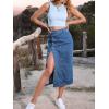 imageCHARTOU Womens High Waist Washed Stretchy Slit Bodycon Button Down Denim Jean Pencil Long SkirtBlue