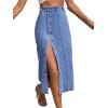 imageCHARTOU Womens High Waist Washed Stretchy Slit Bodycon Button Down Denim Jean Pencil Long SkirtLight Blue