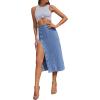 imageCHARTOU Womens High Waist Washed Stretchy Slit Bodycon Button Down Denim Jean Pencil Long SkirtLight Blue