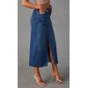 imageCHARTOU Womens Summer Classic High Waist Split MidiLong Denim Jean Pencil SkirtDark Blue