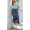 imageCHARTOU Womens Summer Classic High Waist Split MidiLong Denim Jean Pencil SkirtDark Blue