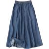 imageCHARTOU Women Lightweight Denim Skirt Ruffle Pleated A Line Skirt Elastic Waist Jean Skirt Flowy Midi SkirtDark Blue