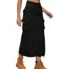 imageCHARTOU Women Long Denim Maxi Skirt Cargo Skirt Jean Skirt Y2K Casual Ruched A Line Pencil Skirt with PocketBlack