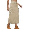 imageCHARTOU Women Long Denim Maxi Skirt Cargo Skirt Jean Skirt Y2K Casual Ruched A Line Pencil Skirt with PocketLight Khaki