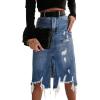 imageCHARTOU Women Ripped Distressed Denim Skirt Jean Rip A Line Midi Skirt with Slit Knee LengthBlue