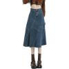 imageCHARTOU Women Summer Patchwork Denim Maxi Skirt Vintage High Waist A Line Long SkirtBlue