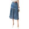 imageCHARTOU Womens Dressy High Waist Button Up Pleated Denim Midi Skirt Irregular Flowy SkirtBlue