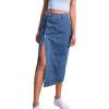 imageCHARTOU Womens High Waist Washed Stretchy Slit Bodycon Button Down Denim Jean Pencil Long SkirtBlue