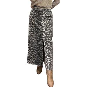 imageCHARTOU Women Y2k Leopard Denim Skirt Sexy Slit High Waist Long Pencil Jean SkirtLeopard