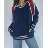 imageCHARTOU Casual Zip Up Sweaters for Women Fall Color Block Open Cardigan Sweaters CoatNavy