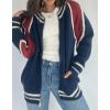 imageCHARTOU Casual Zip Up Sweaters for Women Fall Color Block Open Cardigan Sweaters CoatNavy