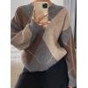 imageCHARTOU Women Causal V Neck Pullover Sweater y2k Argyle Plaid Sweater Preppy Style Knitwear TopsApricot