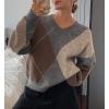 imageCHARTOU Women Causal V Neck Pullover Sweater y2k Argyle Plaid Sweater Preppy Style Knitwear TopsApricot