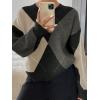 imageCHARTOU Women Causal V Neck Pullover Sweater y2k Argyle Plaid Sweater Preppy Style Knitwear TopsBlack