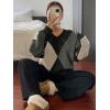 imageCHARTOU Women Causal V Neck Pullover Sweater y2k Argyle Plaid Sweater Preppy Style Knitwear TopsBlack