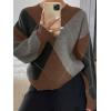 imageCHARTOU Women Causal V Neck Pullover Sweater y2k Argyle Plaid Sweater Preppy Style Knitwear TopsGrey