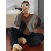 imageCHARTOU Women Causal V Neck Pullover Sweater y2k Argyle Plaid Sweater Preppy Style Knitwear TopsGrey
