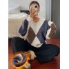 imageCHARTOU Women Causal V Neck Pullover Sweater y2k Argyle Plaid Sweater Preppy Style Knitwear TopsNavy