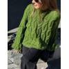 imageCHARTOU Women Chunky Cable Cropped Sweater Casual Crewneck Cropped Pullover SweaterGreen