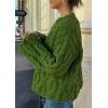 imageCHARTOU Women Chunky Cable Cropped Sweater Casual Crewneck Cropped Pullover SweaterGreen