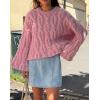 imageCHARTOU Women Chunky Cable Cropped Sweater Casual Crewneck Cropped Pullover SweaterPink