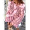 imageCHARTOU Women Chunky Cable Cropped Sweater Casual Crewneck Cropped Pullover SweaterPink