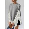 imageCHARTOU Women Contrast Stripe Sweater Casual Crewneck Batwing Long Sleeve Pullover Sweater Jumper TopsGrey