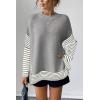 imageCHARTOU Women Contrast Stripe Sweater Casual Crewneck Batwing Long Sleeve Pullover Sweater Jumper TopsGrey