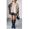 imageCHARTOU Women Contrast Stripe Sweater Casual Crewneck Batwing Long Sleeve Pullover Sweater Jumper TopsKhaki