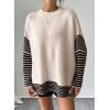 imageCHARTOU Women Contrast Stripe Sweater Casual Crewneck Batwing Long Sleeve Pullover Sweater Jumper TopsKhaki