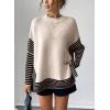 imageCHARTOU Women Contrast Stripe Sweater Casual Crewneck Batwing Long Sleeve Pullover Sweater Jumper TopsKhaki