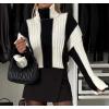 imageCHARTOU Women Fall Winter Turtleneck Sweater Color Block Patchwork Striped Knit Pullover Sweater TopsBlack