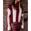 imageCHARTOU Women Fall Winter Turtleneck Sweater Color Block Patchwork Striped Knit Pullover Sweater TopsWine
