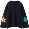 imageCHARTOU Women Oversized Floral Sweater Comfy 2025 Fall Fashion Pullover Sweater TopsBlack
