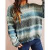 imageCHARTOU Women Stripes Gradient Knit Sweater Pullover Trendy 2025 Outfits Fuzzy Long Sleeve Jumper TopBlue