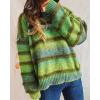 imageCHARTOU Women Stripes Gradient Knit Sweater Pullover Trendy 2025 Outfits Fuzzy Long Sleeve Jumper TopGreen