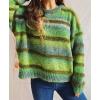 imageCHARTOU Women Stripes Gradient Knit Sweater Pullover Trendy 2025 Outfits Fuzzy Long Sleeve Jumper TopGreen