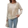 imageCHARTOU Womens Crewneck Cable Pointelle Long Sleeve Tassel Fringed Knitwear Sweater PulloverApricot