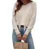 imageCHARTOU Womens Crewneck Cable Pointelle Long Sleeve Tassel Fringed Knitwear Sweater PulloverApricot
