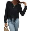 imageCHARTOU Womens Crewneck Cable Pointelle Long Sleeve Tassel Fringed Knitwear Sweater PulloverBlack
