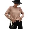imageCHARTOU Womens Crewneck Cable Pointelle Long Sleeve Tassel Fringed Knitwear Sweater PulloverKhaki